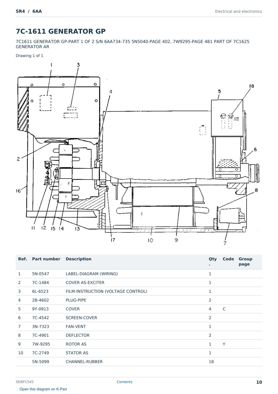 Caterpillar SR4 S/N 6AA Partsbook SEBP1545 (English) - sample page 10 of 10 Caterpillar SR4 S/N 6AA Partsbook SEBP1545 (English) - sample page 10 of 10