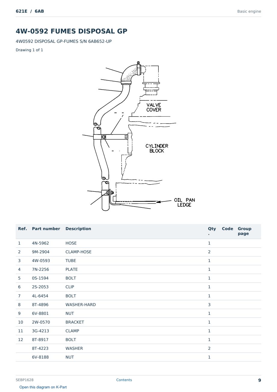 Caterpillar 621E S/N 6AB Partsbook SEBP1628 (English) - sample page 9 of 10 Caterpillar 621E S/N 6AB Partsbook SEBP1628 (English) - sample page 9 of 10