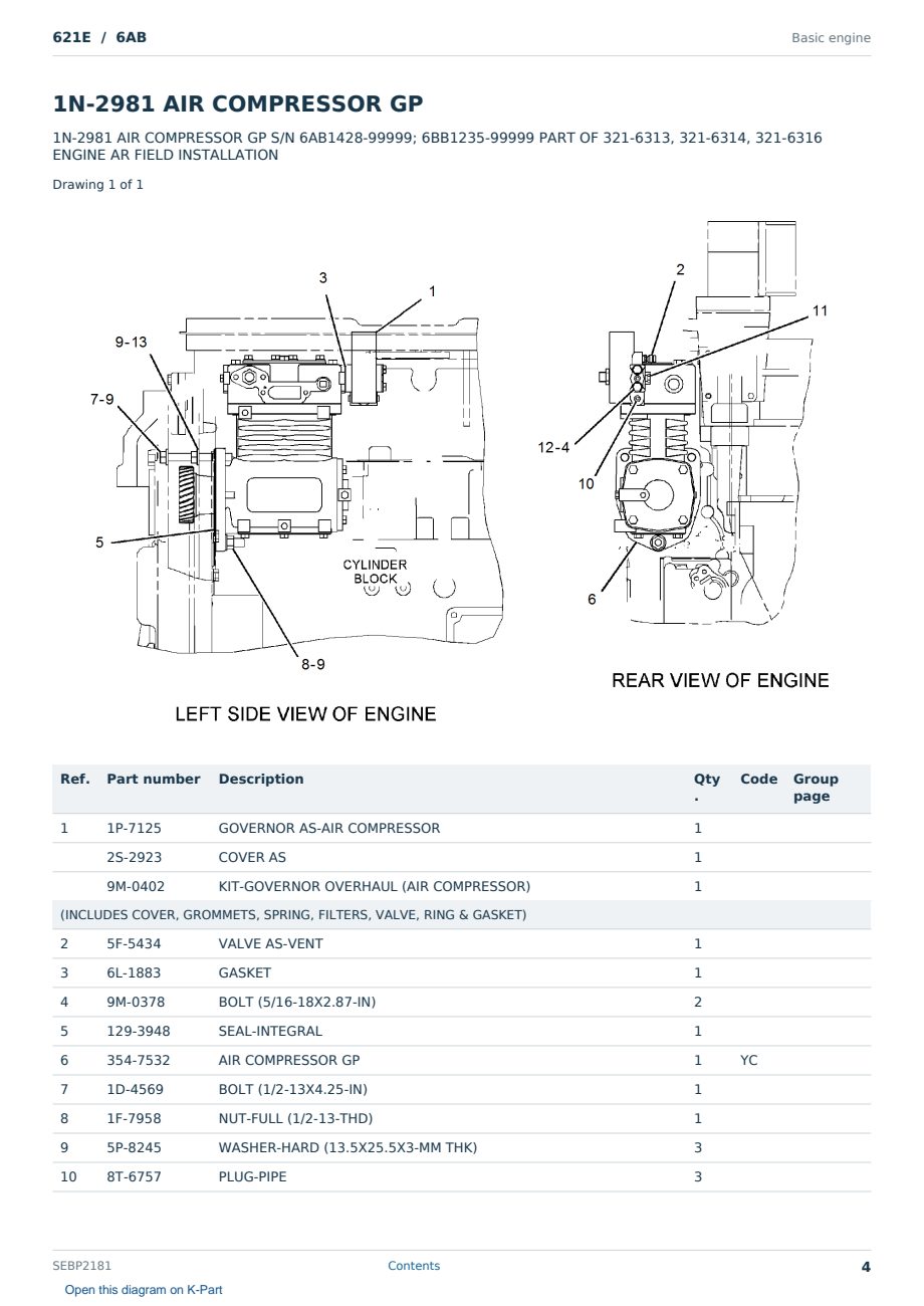 Caterpillar 621E S/N 6AB Partsbook SEBP2181 (English) - sample page 4 of 10 Caterpillar 621E S/N 6AB Partsbook SEBP2181 (English) - sample page 4 of 10