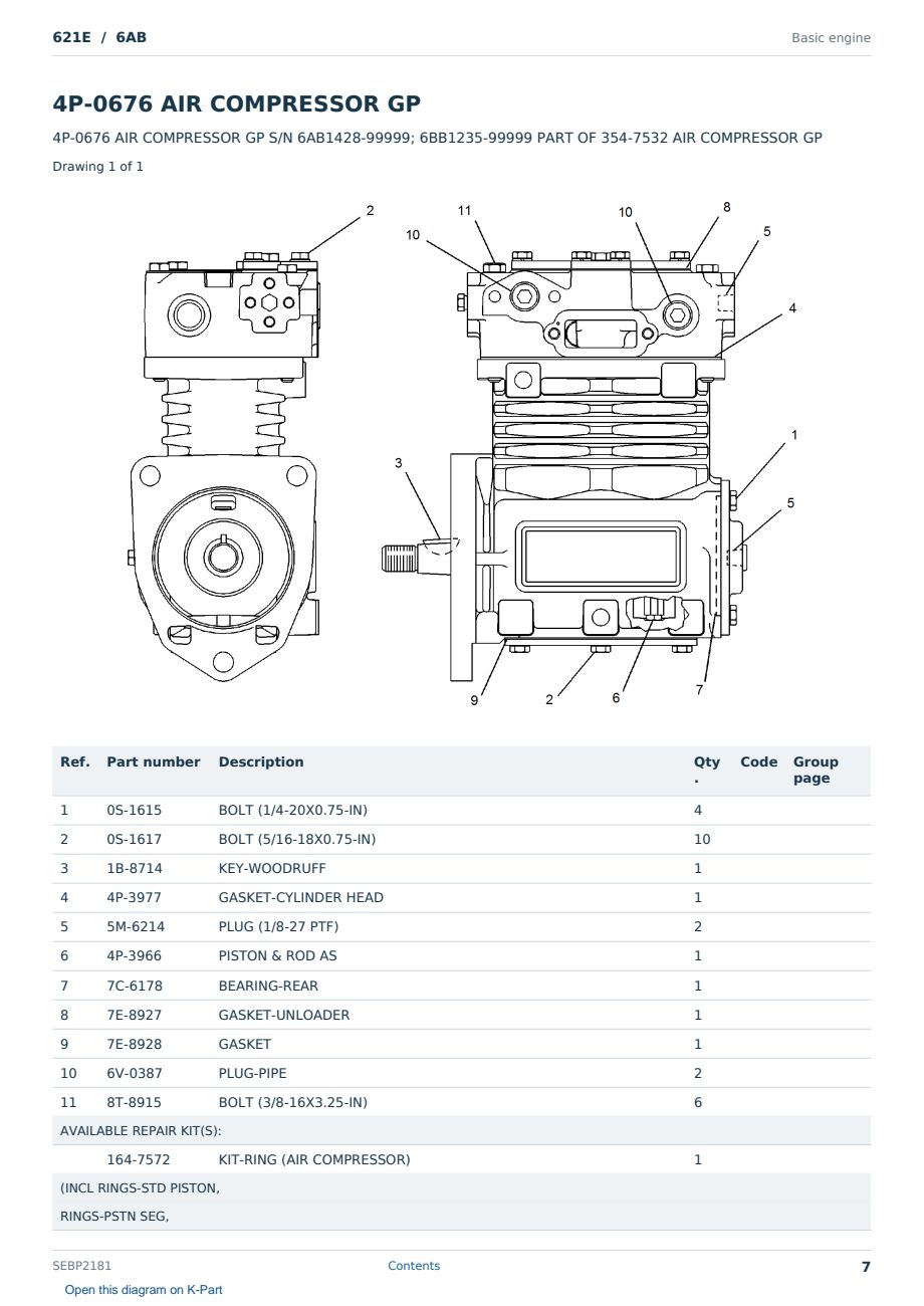 Caterpillar 621E S/N 6AB Partsbook SEBP2181 (English) - sample page 7 of 10 Caterpillar 621E S/N 6AB Partsbook SEBP2181 (English) - sample page 7 of 10