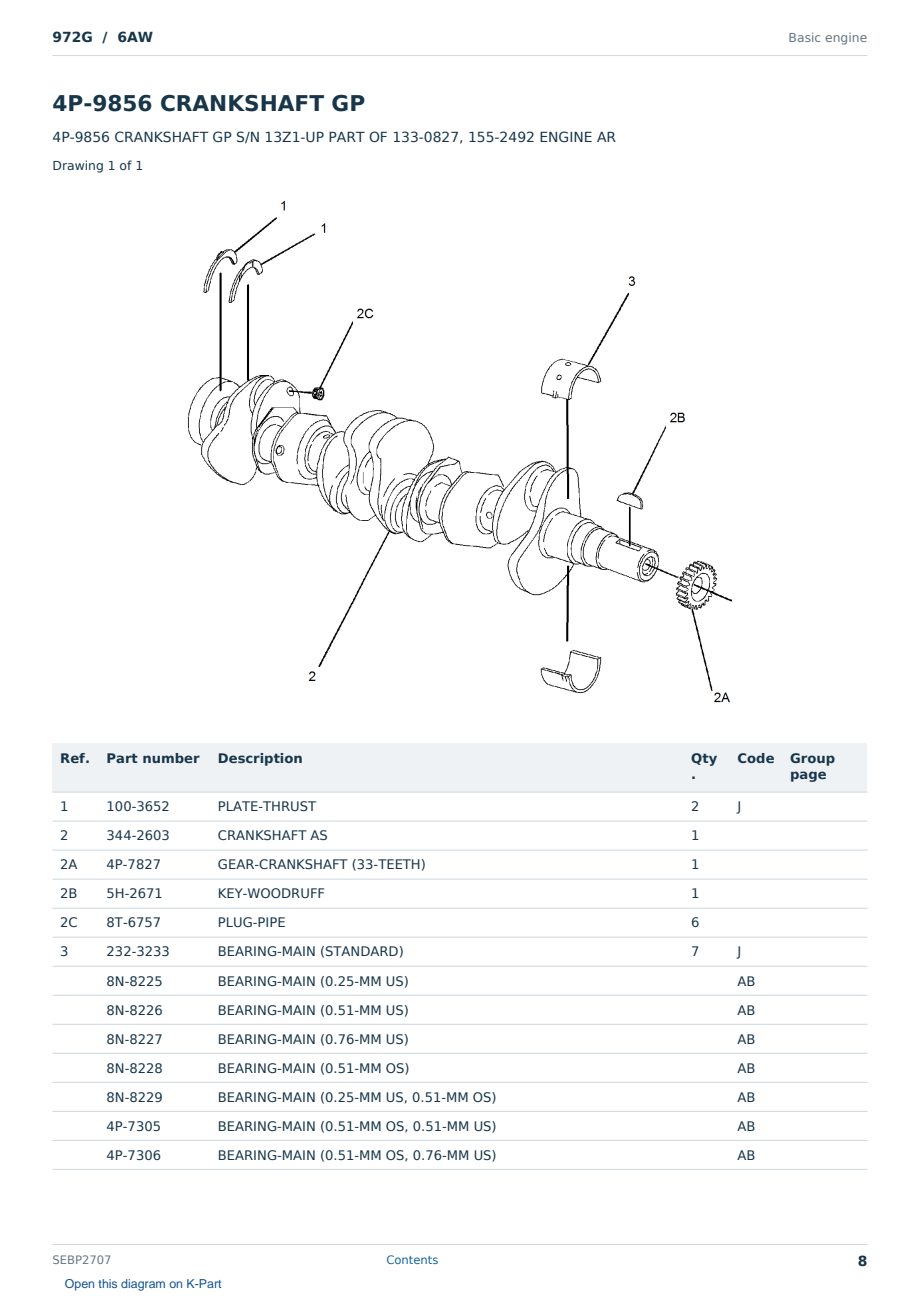 Caterpillar 972G S/N 6AW Partsbook SEBP2707 (English) - sample page 8 of 10 Caterpillar 972G S/N 6AW Partsbook SEBP2707 (English) - sample page 8 of 10