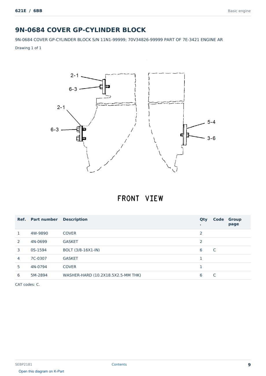 Caterpillar 621E S/N 6BB Partsbook SEBP2181 (English) - sample page 9 of 10 Caterpillar 621E S/N 6BB Partsbook SEBP2181 (English) - sample page 9 of 10