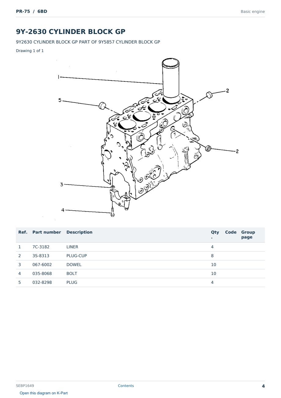 Caterpillar PR-75 S/N 6BD Partsbook SEBP1649 (English) - sample page 4 of 10 Caterpillar PR-75 S/N 6BD Partsbook SEBP1649 (English) - sample page 4 of 10