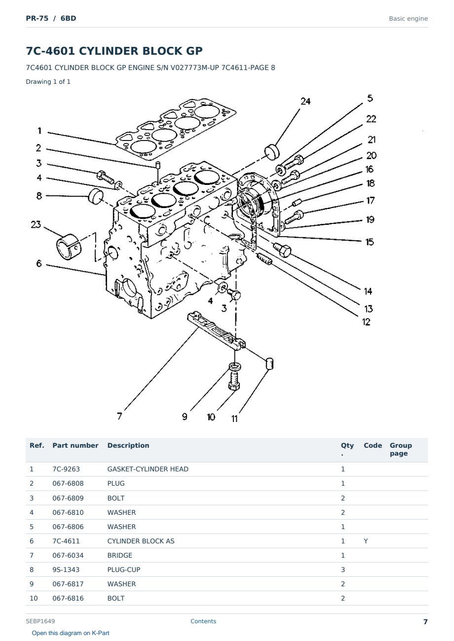 Caterpillar PR-75 S/N 6BD Partsbook SEBP1649 (English) - sample page 7 of 10 Caterpillar PR-75 S/N 6BD Partsbook SEBP1649 (English) - sample page 7 of 10