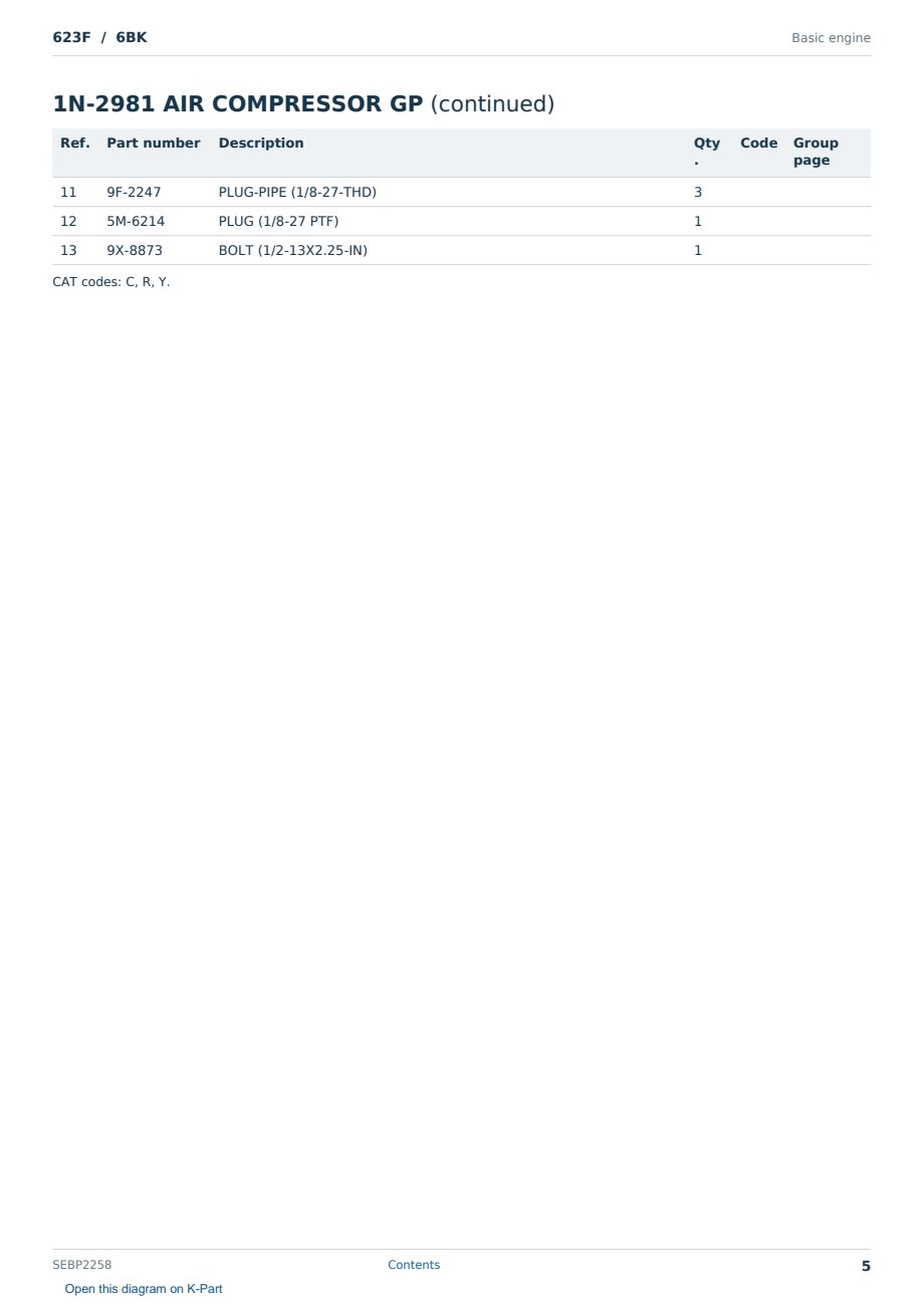 Caterpillar 623F S/N 6BK Partsbook SEBP2258 (English) - sample page 5 of 10 Caterpillar 623F S/N 6BK Partsbook SEBP2258 (English) - sample page 5 of 10