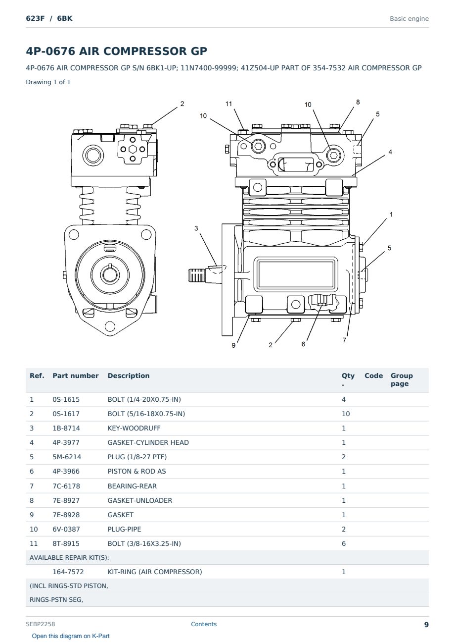 Caterpillar 623F S/N 6BK Partsbook SEBP2258 (English) - sample page 9 of 10 Caterpillar 623F S/N 6BK Partsbook SEBP2258 (English) - sample page 9 of 10