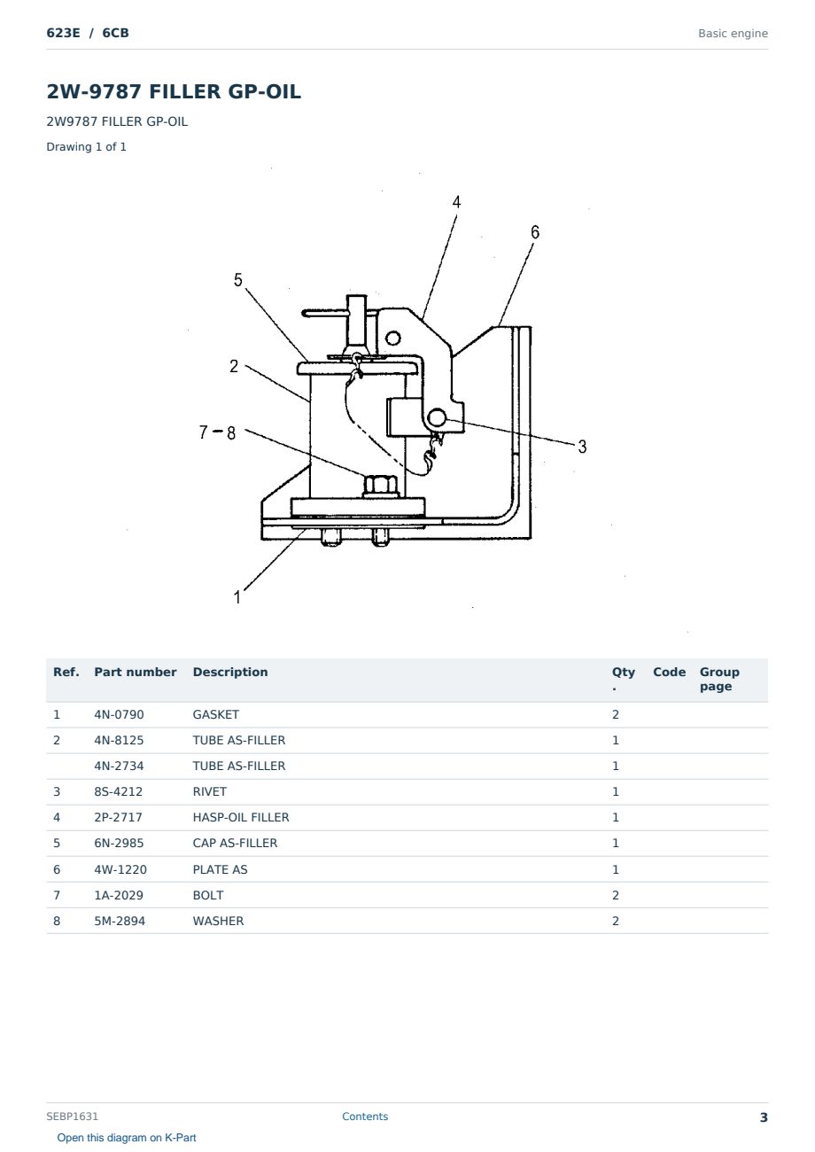 Caterpillar 623E S/N 6CB Partsbook SEBP1631 (English) - sample page 3 of 10 Caterpillar 623E S/N 6CB Partsbook SEBP1631 (English) - sample page 3 of 10