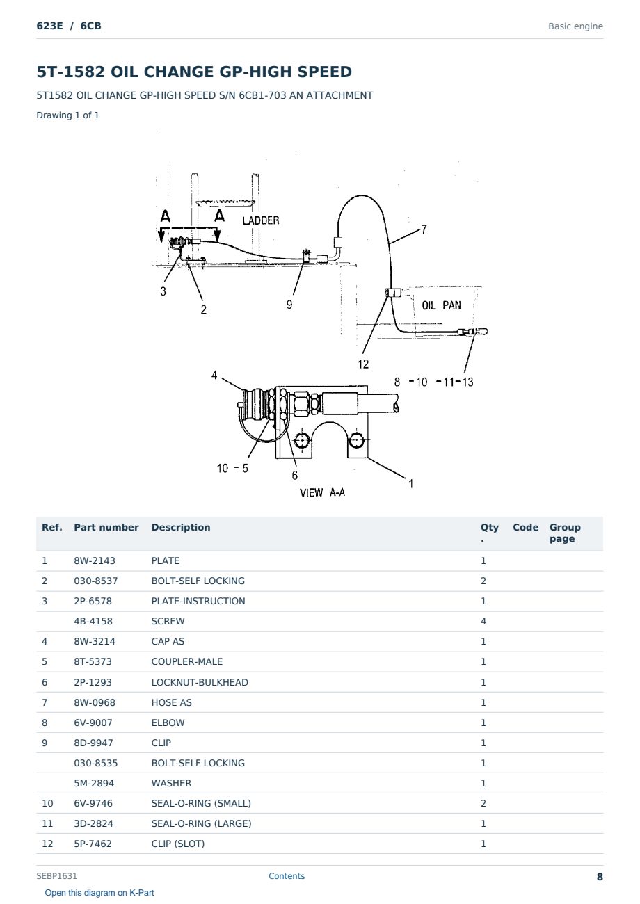 Caterpillar 623E S/N 6CB Partsbook SEBP1631 (English) - sample page 8 of 10 Caterpillar 623E S/N 6CB Partsbook SEBP1631 (English) - sample page 8 of 10