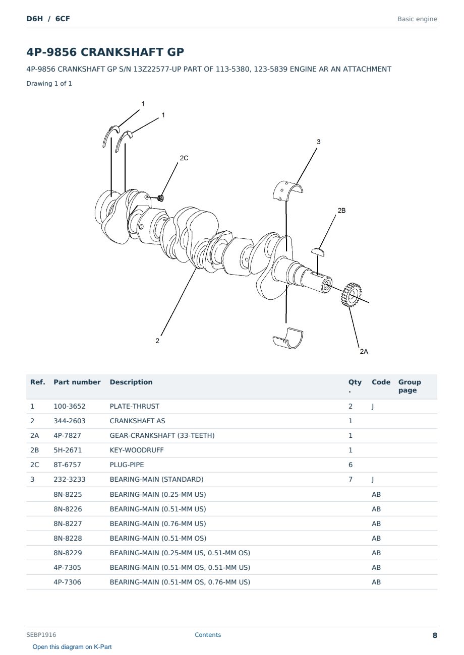 Caterpillar D6H S/N 6CF Partsbook SEBP1916 (English) - sample page 8 of 10 Caterpillar D6H S/N 6CF Partsbook SEBP1916 (English) - sample page 8 of 10