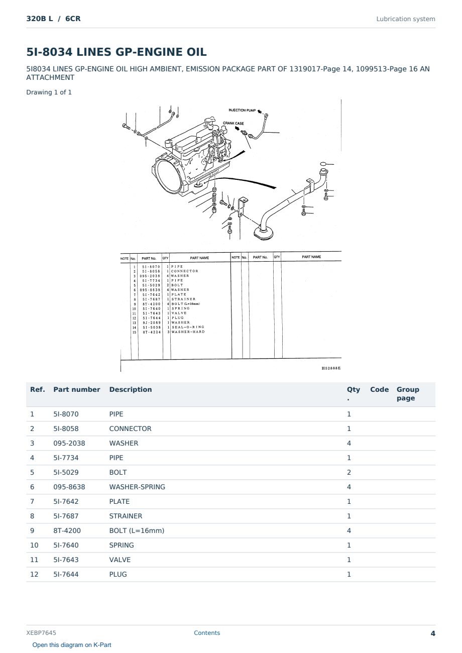 Caterpillar 320B L S/N 6CR Partsbook XEBP7645 (English) - sample page 4 of 10 Caterpillar 320B L S/N 6CR Partsbook XEBP7645 (English) - sample page 4 of 10