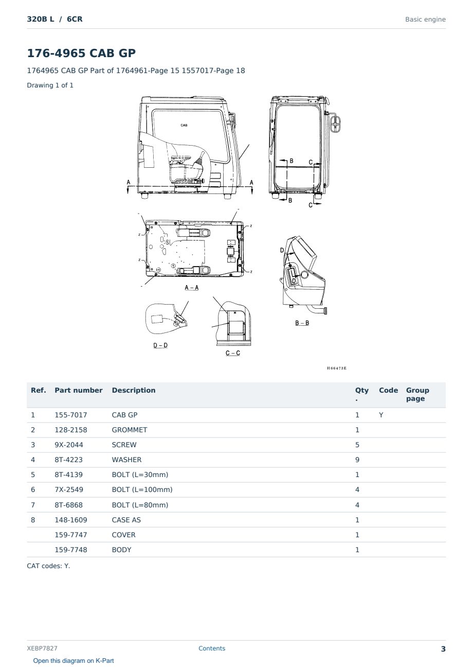 Caterpillar 320B L S/N 6CR Partsbook XEBP7827 (English) - sample page 3 of 10 Caterpillar 320B L S/N 6CR Partsbook XEBP7827 (English) - sample page 3 of 10