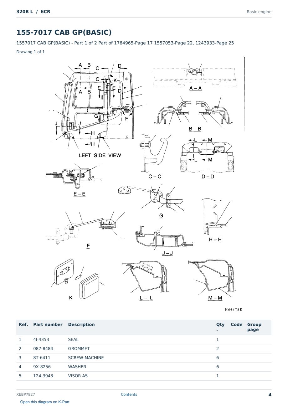 Caterpillar 320B L S/N 6CR Partsbook XEBP7827 (English) - sample page 4 of 10 Caterpillar 320B L S/N 6CR Partsbook XEBP7827 (English) - sample page 4 of 10