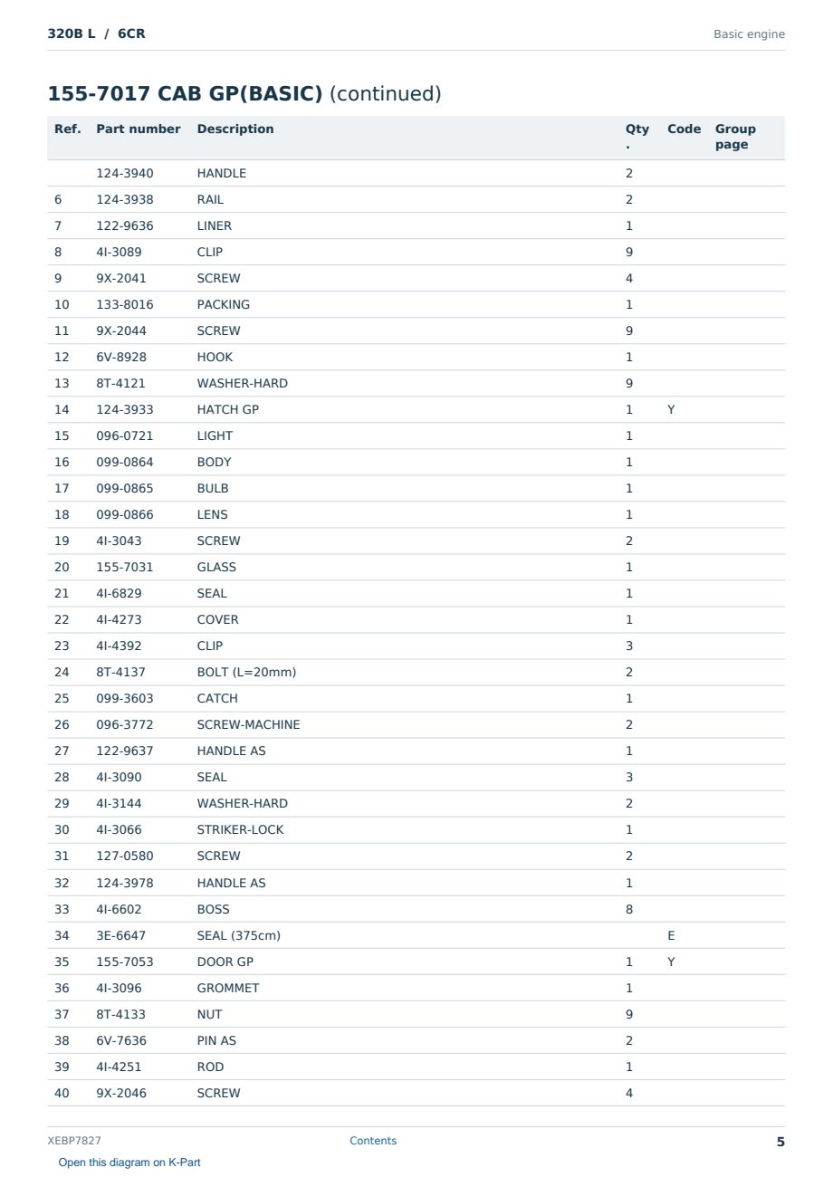 Caterpillar 320B L S/N 6CR Partsbook XEBP7827 (English) - sample page 5 of 10 Caterpillar 320B L S/N 6CR Partsbook XEBP7827 (English) - sample page 5 of 10