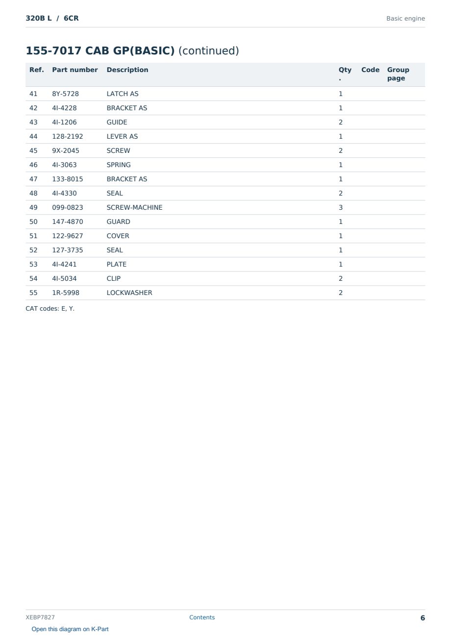 Caterpillar 320B L S/N 6CR Partsbook XEBP7827 (English) - sample page 6 of 10 Caterpillar 320B L S/N 6CR Partsbook XEBP7827 (English) - sample page 6 of 10