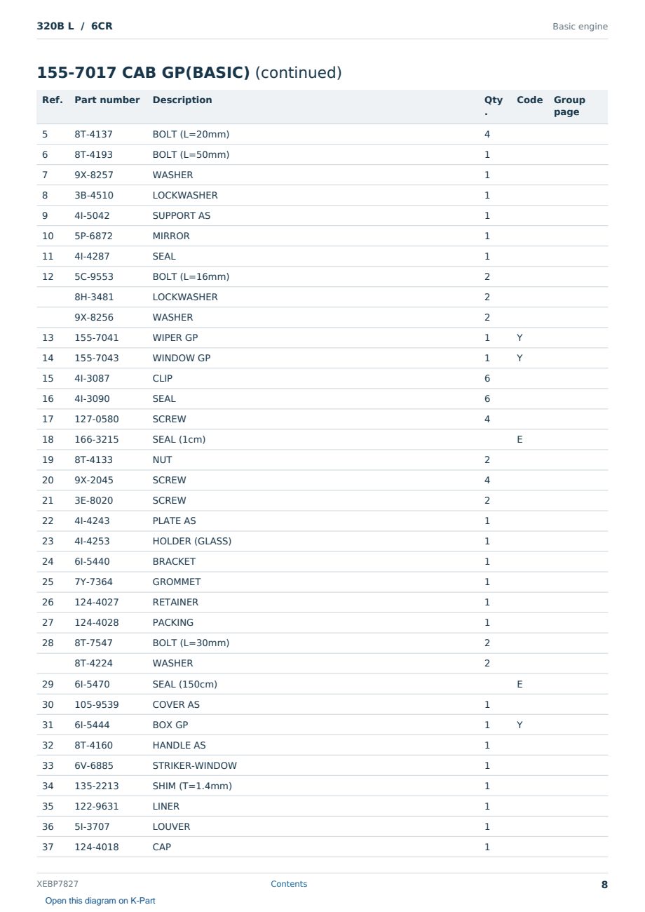 Caterpillar 320B L S/N 6CR Partsbook XEBP7827 (English) - sample page 8 of 10 Caterpillar 320B L S/N 6CR Partsbook XEBP7827 (English) - sample page 8 of 10