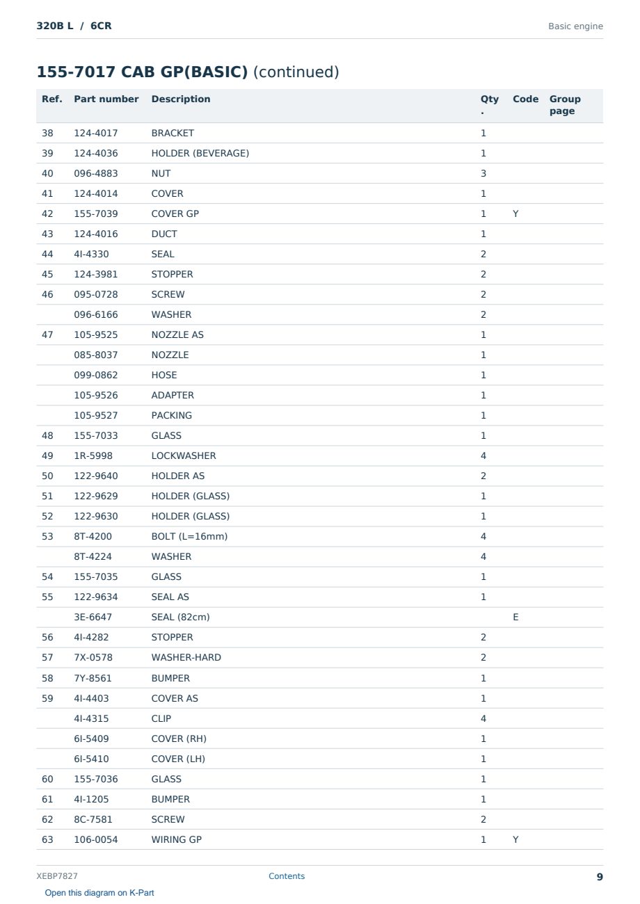 Caterpillar 320B L S/N 6CR Partsbook XEBP7827 (English) - sample page 9 of 10 Caterpillar 320B L S/N 6CR Partsbook XEBP7827 (English) - sample page 9 of 10