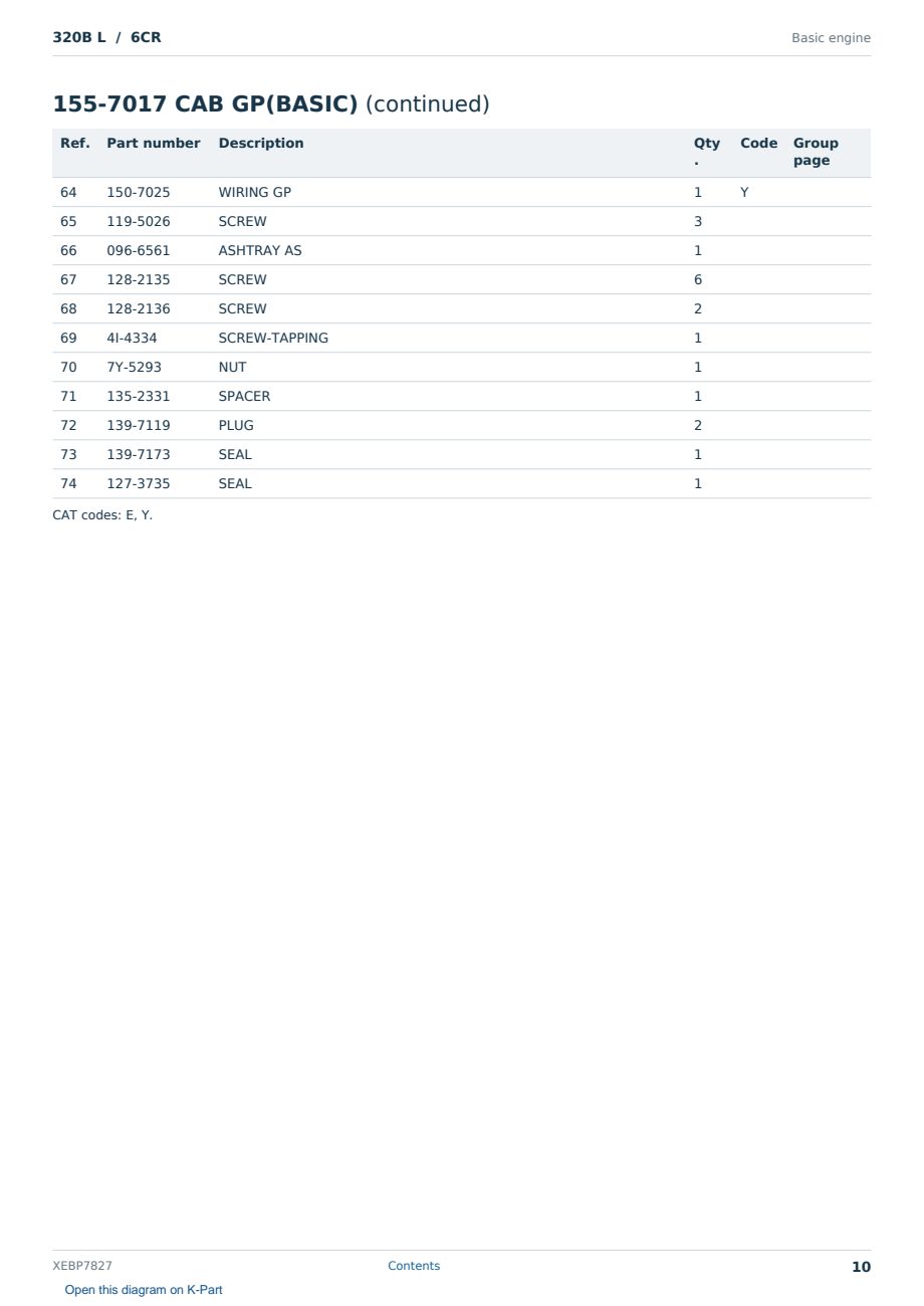 Caterpillar 320B L S/N 6CR Partsbook XEBP7827 (English) - sample page 10 of 10 Caterpillar 320B L S/N 6CR Partsbook XEBP7827 (English) - sample page 10 of 10