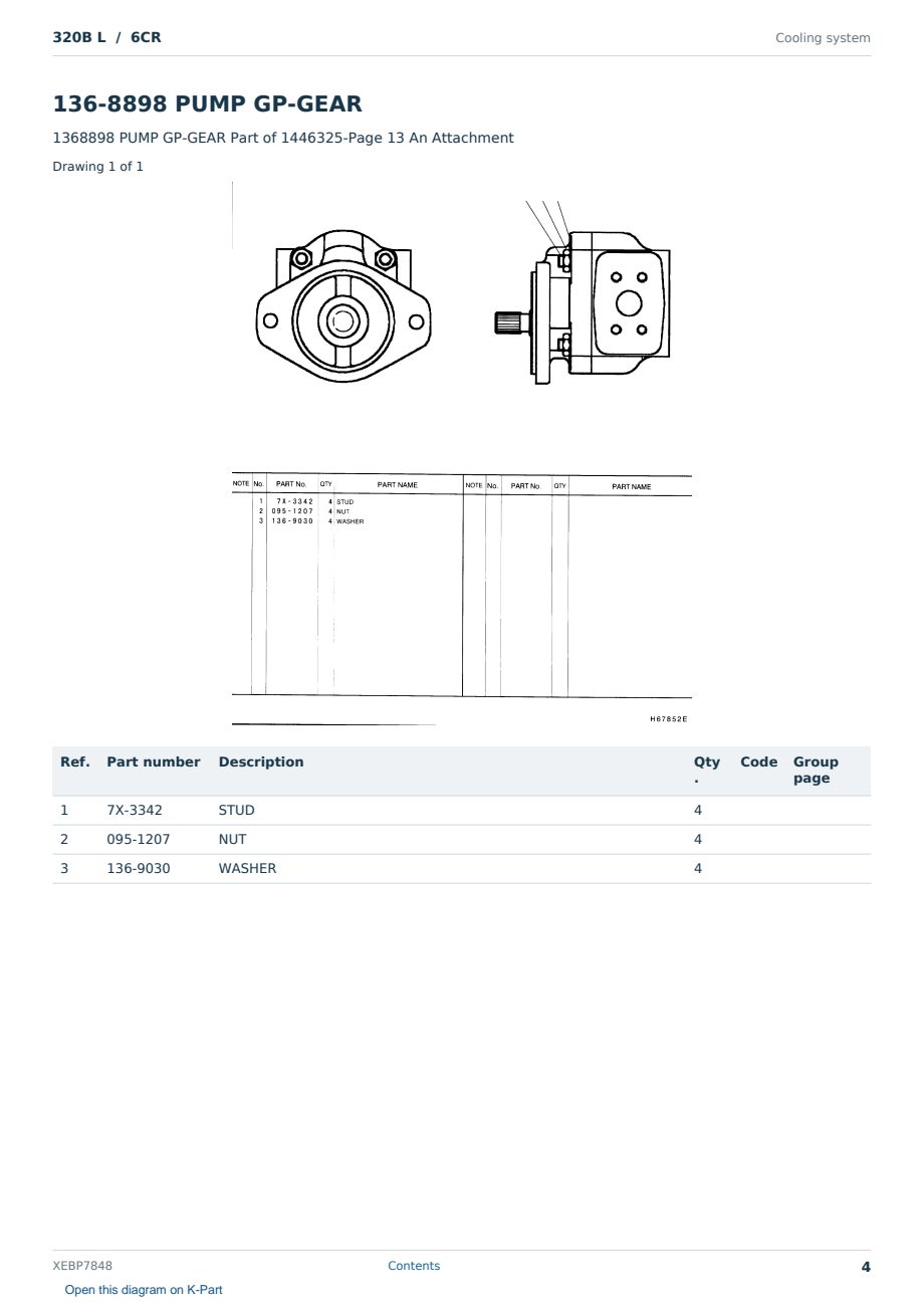 Caterpillar 320B L S/N 6CR Partsbook XEBP7848 (English) - sample page 4 of 10 Caterpillar 320B L S/N 6CR Partsbook XEBP7848 (English) - sample page 4 of 10