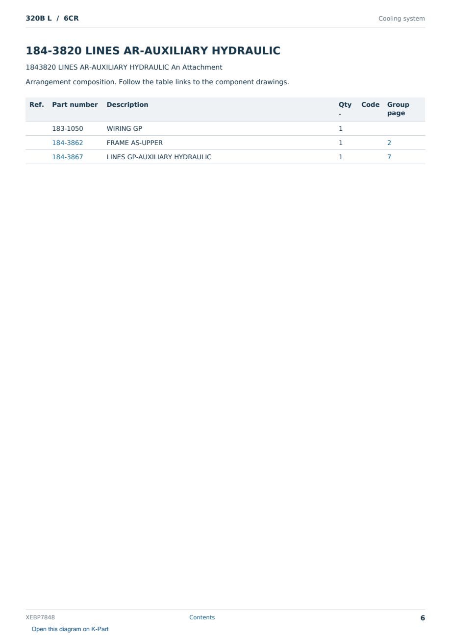 Caterpillar 320B L S/N 6CR Partsbook XEBP7848 (English) - sample page 6 of 10 Caterpillar 320B L S/N 6CR Partsbook XEBP7848 (English) - sample page 6 of 10