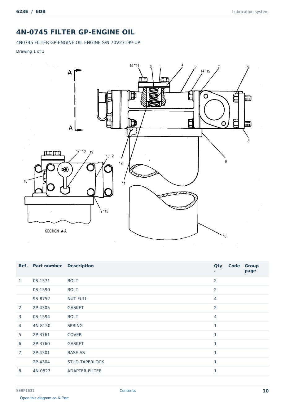 Caterpillar 623E S/N 6DB Partsbook SEBP1631 (English) - sample page 10 of 10 Caterpillar 623E S/N 6DB Partsbook SEBP1631 (English) - sample page 10 of 10