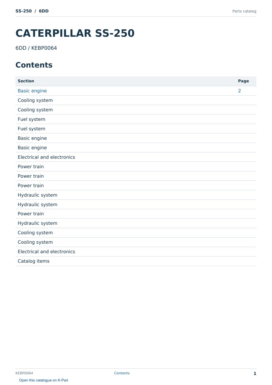 Caterpillar SS-250 S/N 6DD Partsbook KEBP0064 (English) - sample page 1 of 10 Caterpillar SS-250 S/N 6DD Partsbook KEBP0064 (English) - sample page 1 of 10