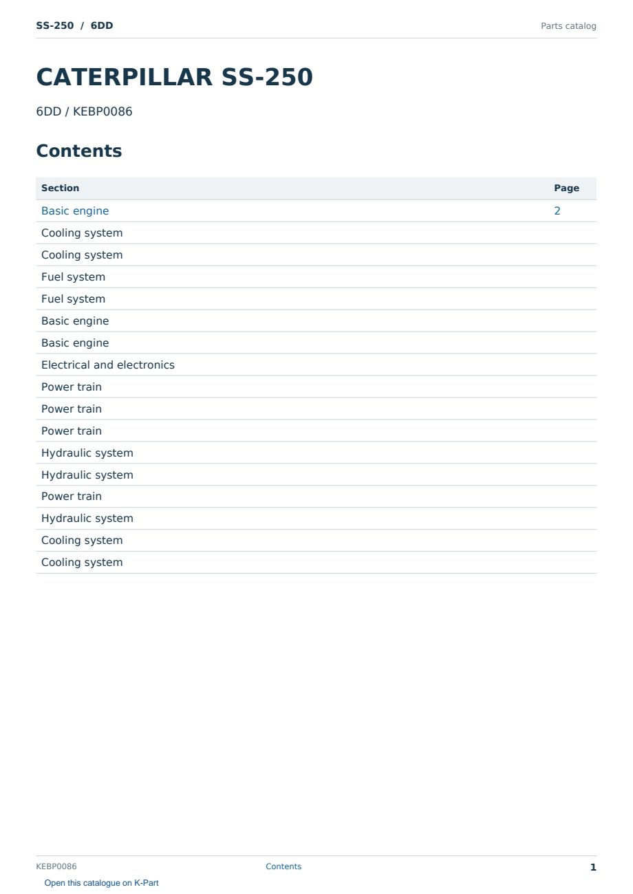 Caterpillar SS-250 S/N 6DD Partsbook KEBP0086 (English) - sample page 1 of 10 Caterpillar SS-250 S/N 6DD Partsbook KEBP0086 (English) - sample page 1 of 10