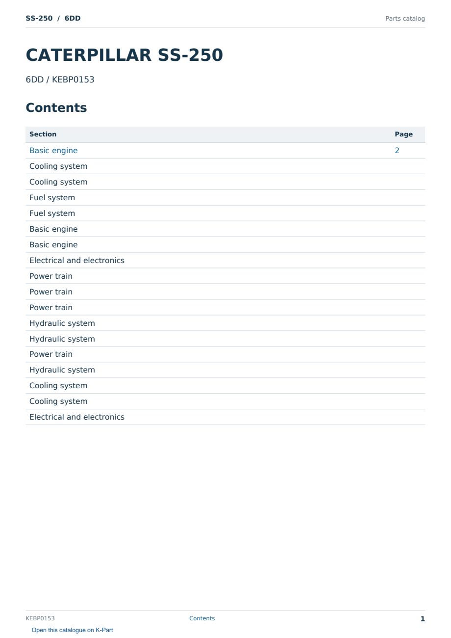 Caterpillar SS-250 S/N 6DD Partsbook KEBP0153 (English) - sample page 1 of 10 Caterpillar SS-250 S/N 6DD Partsbook KEBP0153 (English) - sample page 1 of 10