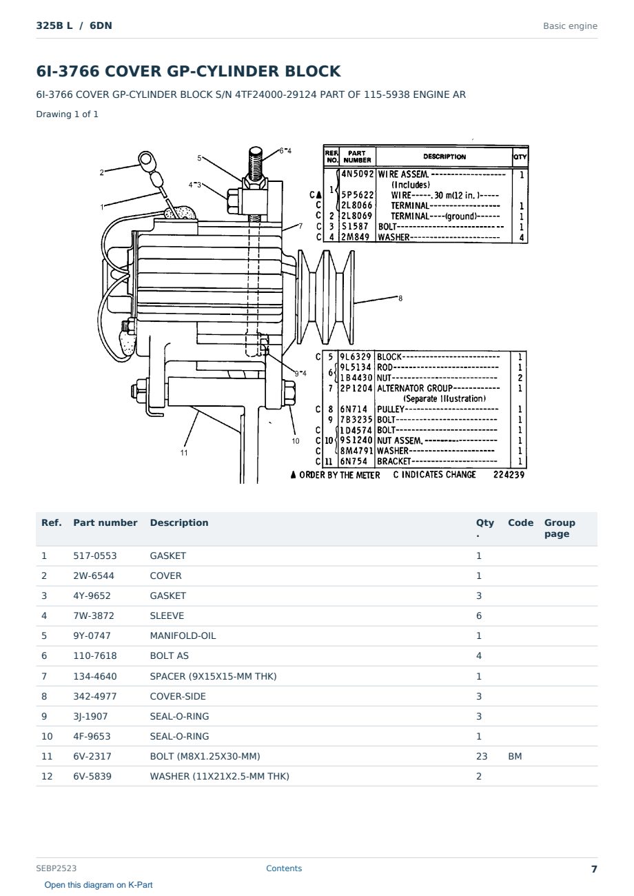 Caterpillar 325B L S/N 6DN Partsbook SEBP2523 (English) - sample page 7 of 10 Caterpillar 325B L S/N 6DN Partsbook SEBP2523 (English) - sample page 7 of 10