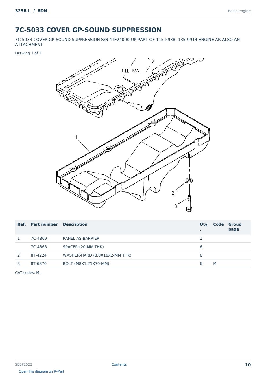 Caterpillar 325B L S/N 6DN Partsbook SEBP2523 (English) - sample page 10 of 10 Caterpillar 325B L S/N 6DN Partsbook SEBP2523 (English) - sample page 10 of 10
