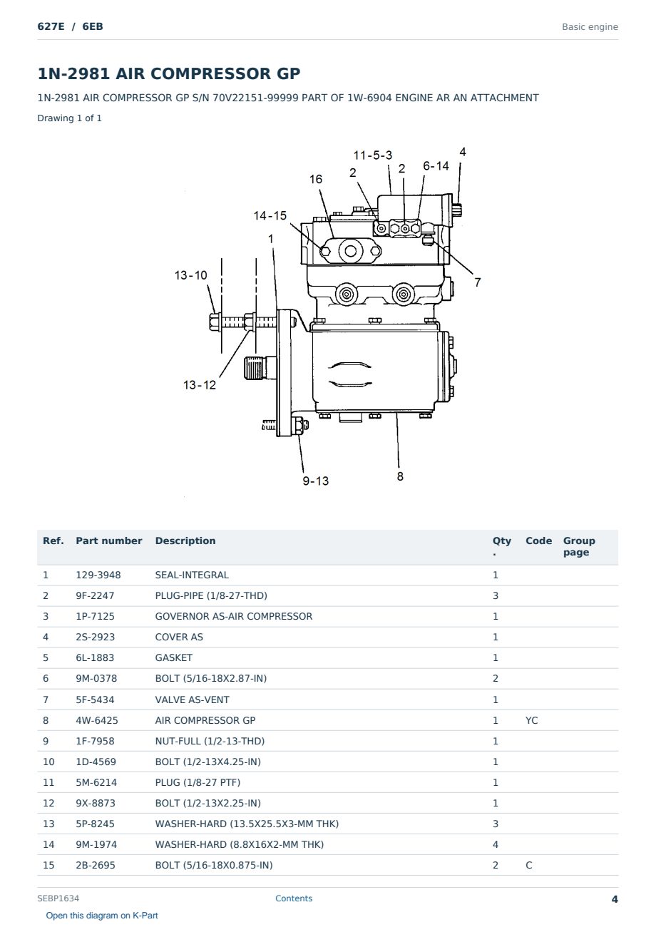 Caterpillar 627E S/N 6EB Partsbook SEBP1634 (English) - sample page 4 of 10 Caterpillar 627E S/N 6EB Partsbook SEBP1634 (English) - sample page 4 of 10