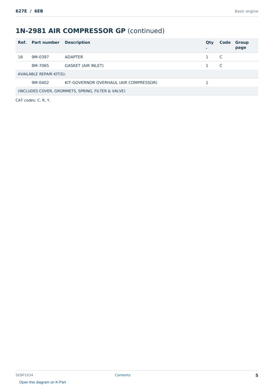 Caterpillar 627E S/N 6EB Partsbook SEBP1634 (English) - sample page 5 of 10 Caterpillar 627E S/N 6EB Partsbook SEBP1634 (English) - sample page 5 of 10