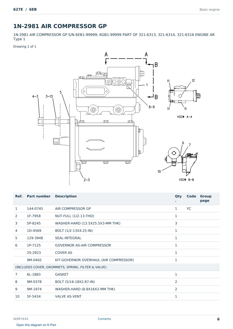 Caterpillar 627E S/N 6EB Partsbook SEBP1634 (English) - sample page 6 of 10 Caterpillar 627E S/N 6EB Partsbook SEBP1634 (English) - sample page 6 of 10