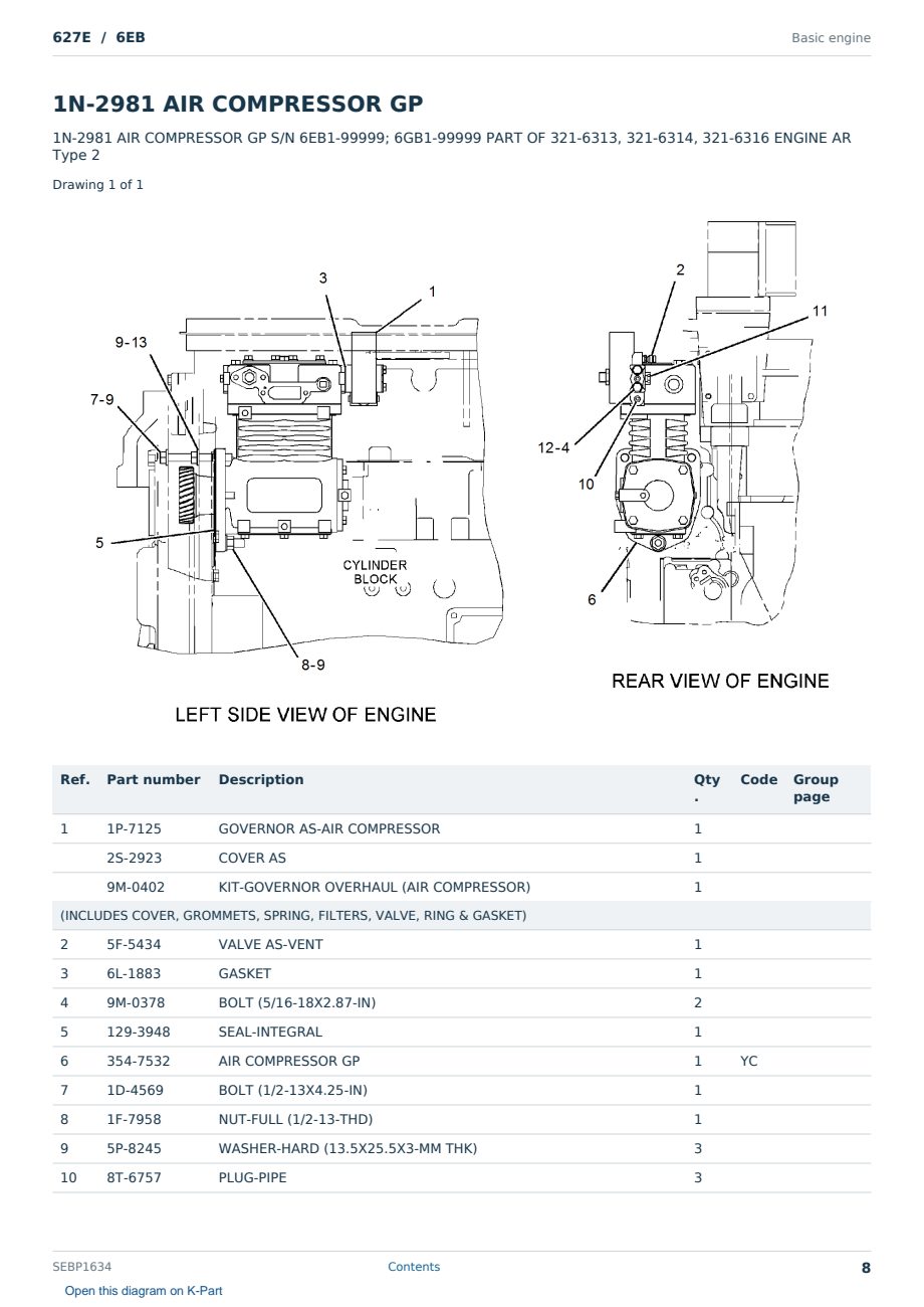 Caterpillar 627E S/N 6EB Partsbook SEBP1634 (English) - sample page 8 of 10 Caterpillar 627E S/N 6EB Partsbook SEBP1634 (English) - sample page 8 of 10
