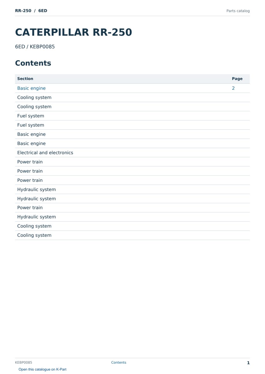 Caterpillar RR-250 S/N 6ED Partsbook KEBP0085 (English) - sample page 1 of 10 Caterpillar RR-250 S/N 6ED Partsbook KEBP0085 (English) - sample page 1 of 10