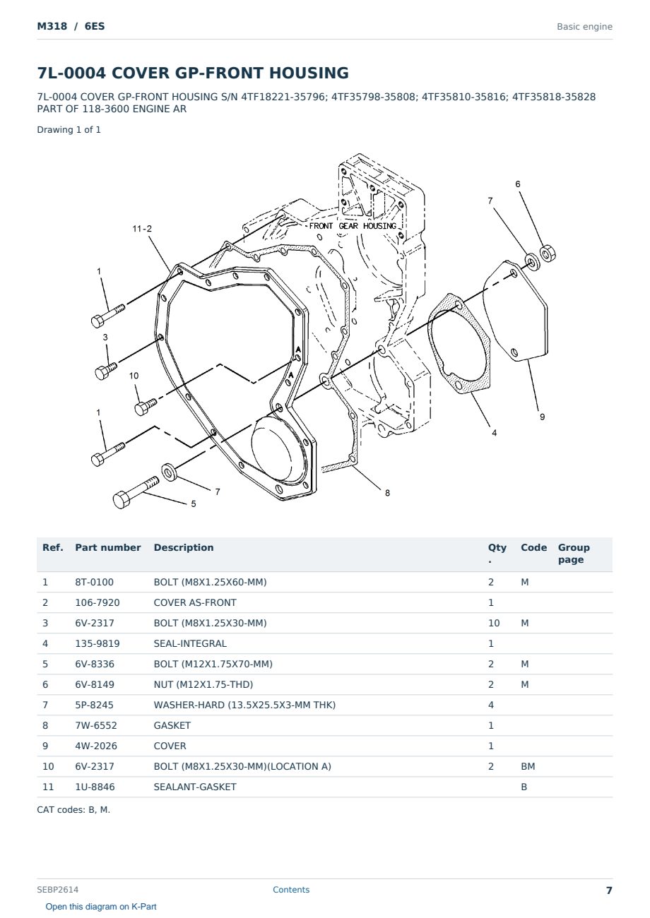 Caterpillar M318 S/N 6ES Partsbook SEBP2614 (English) - sample page 7 of 10 Caterpillar M318 S/N 6ES Partsbook SEBP2614 (English) - sample page 7 of 10