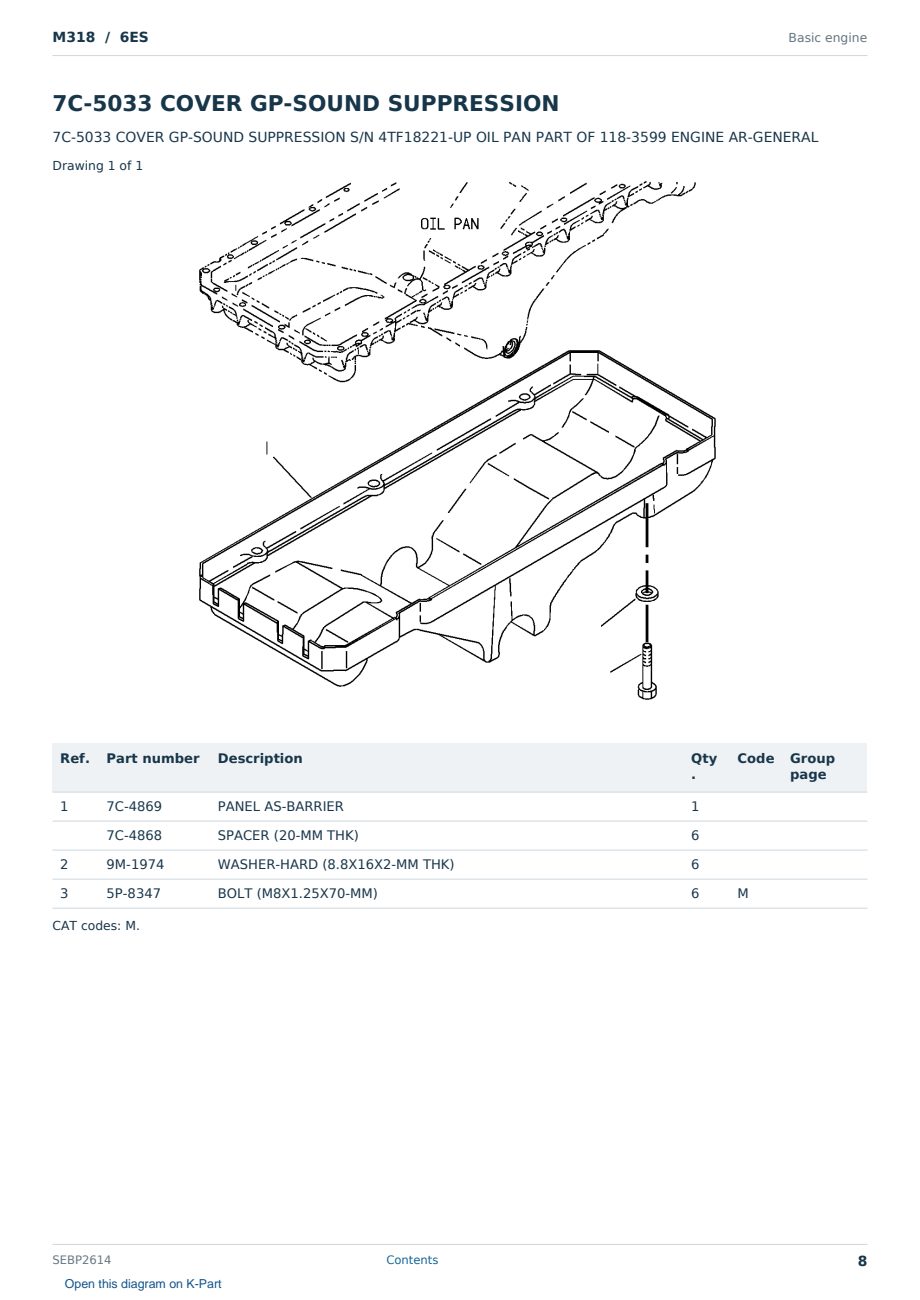 Caterpillar M318 S/N 6ES Partsbook SEBP2614 (English) - sample page 8 of 10 Caterpillar M318 S/N 6ES Partsbook SEBP2614 (English) - sample page 8 of 10