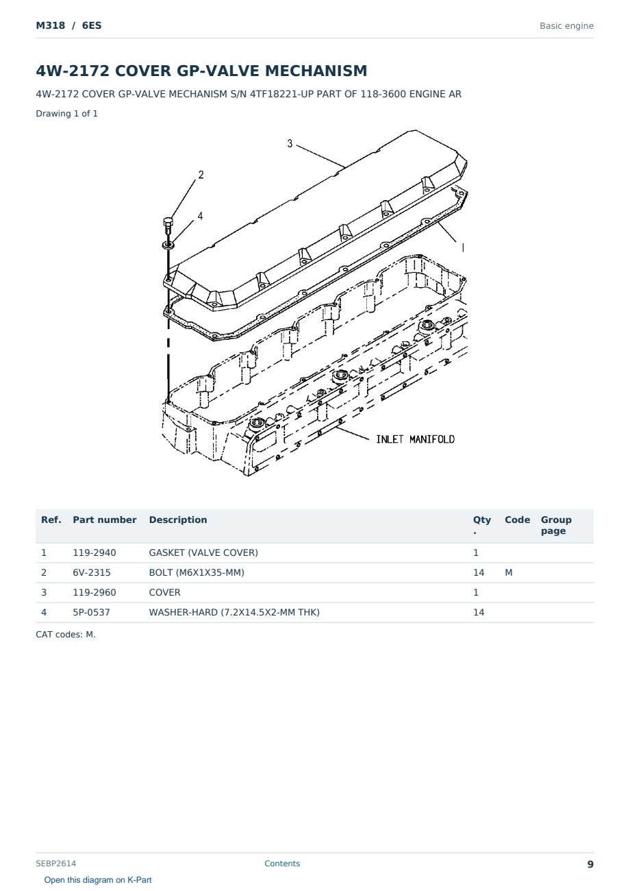 Caterpillar M318 S/N 6ES Partsbook SEBP2614 (English) - sample page 9 of 10 Caterpillar M318 S/N 6ES Partsbook SEBP2614 (English) - sample page 9 of 10