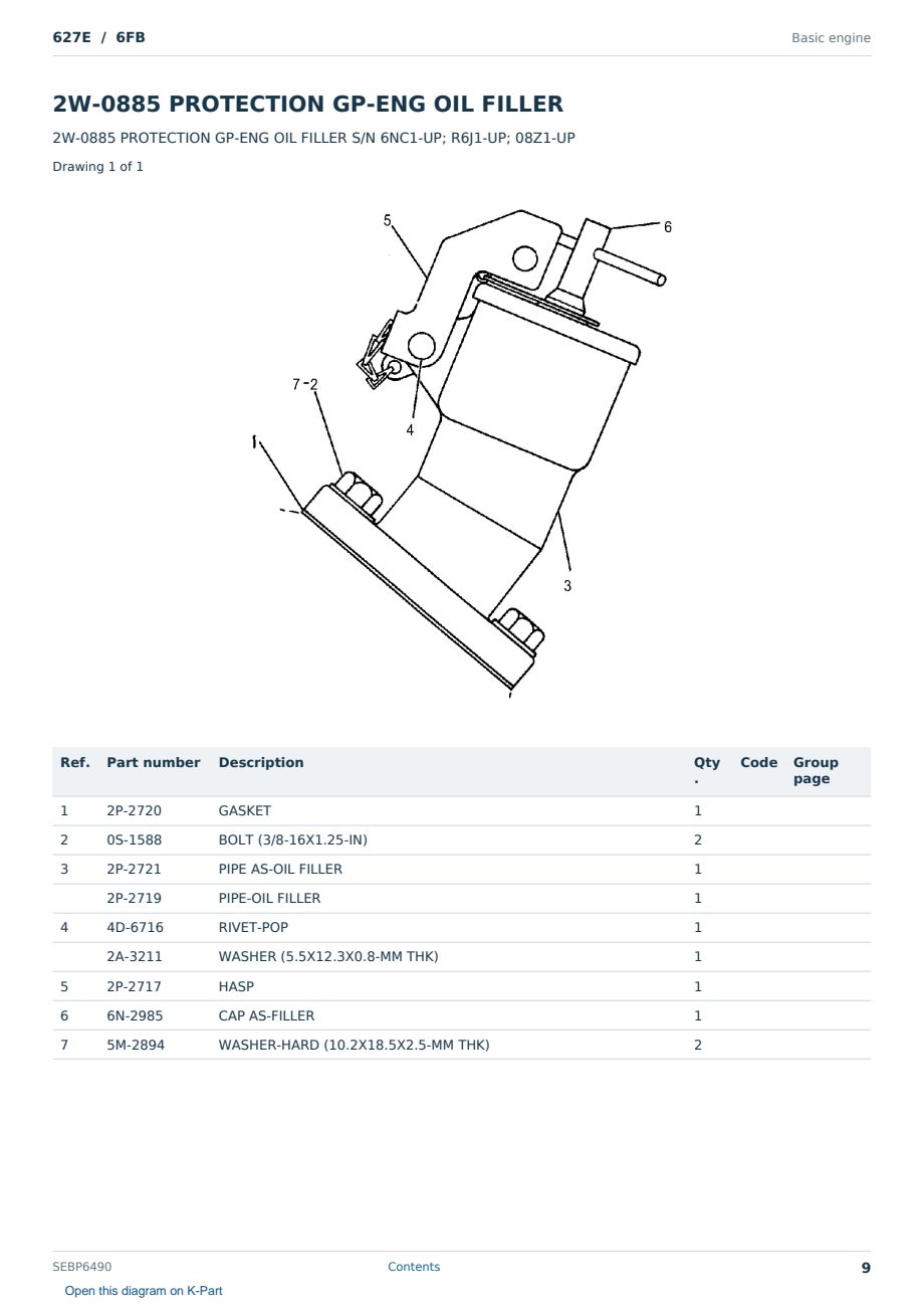 Caterpillar 627E S/N 6FB Partsbook SEBP6490 (English) - sample page 9 of 10 Caterpillar 627E S/N 6FB Partsbook SEBP6490 (English) - sample page 9 of 10