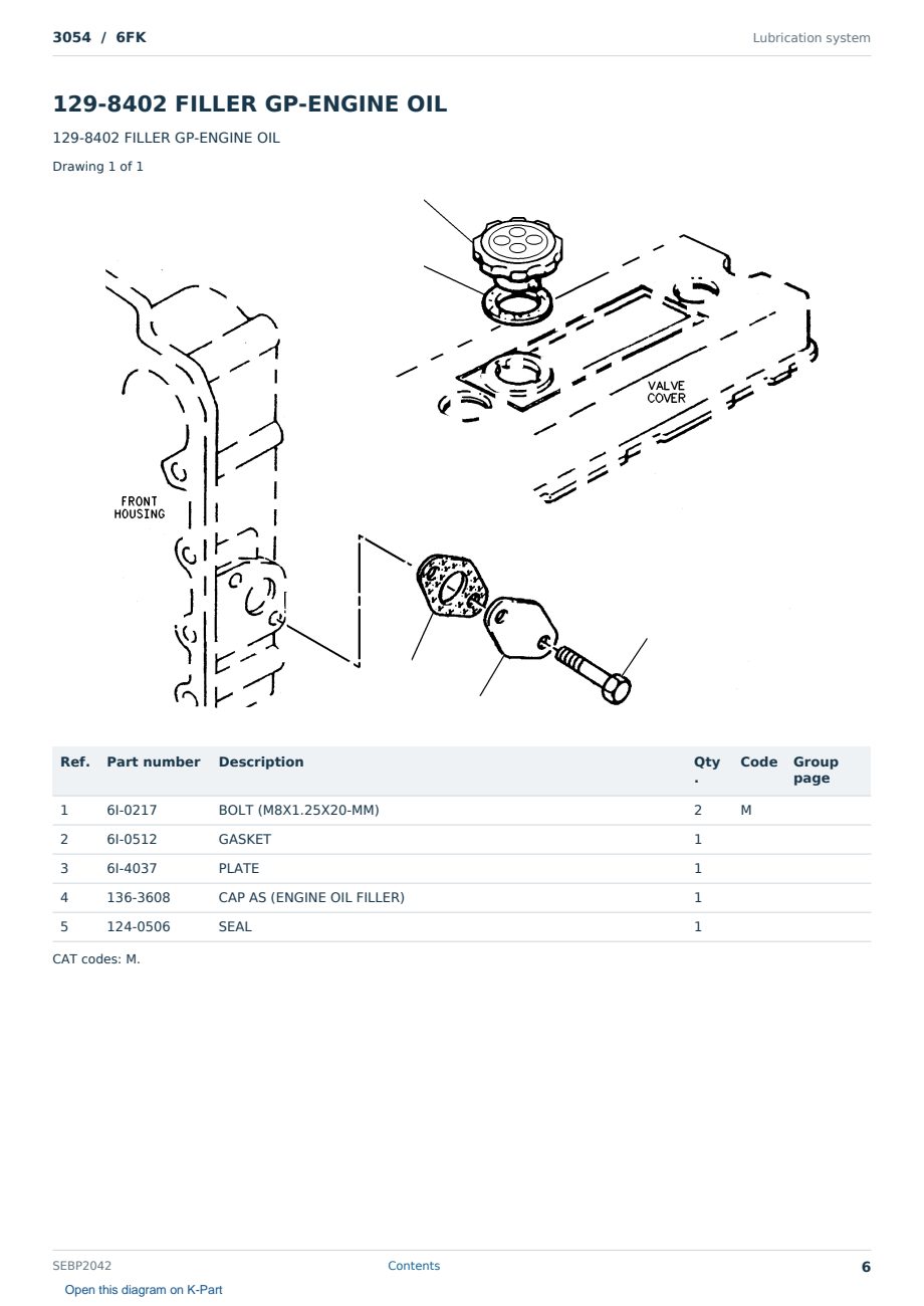 Caterpillar 3054 S/N 6FK Partsbook SEBP2042 (English) - sample page 6 of 10 Caterpillar 3054 S/N 6FK Partsbook SEBP2042 (English) - sample page 6 of 10