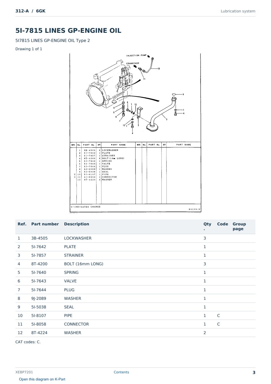 Caterpillar 312-A S/N 6GK Partsbook XEBP7201 (English) - sample page 3 of 10 Caterpillar 312-A S/N 6GK Partsbook XEBP7201 (English) - sample page 3 of 10