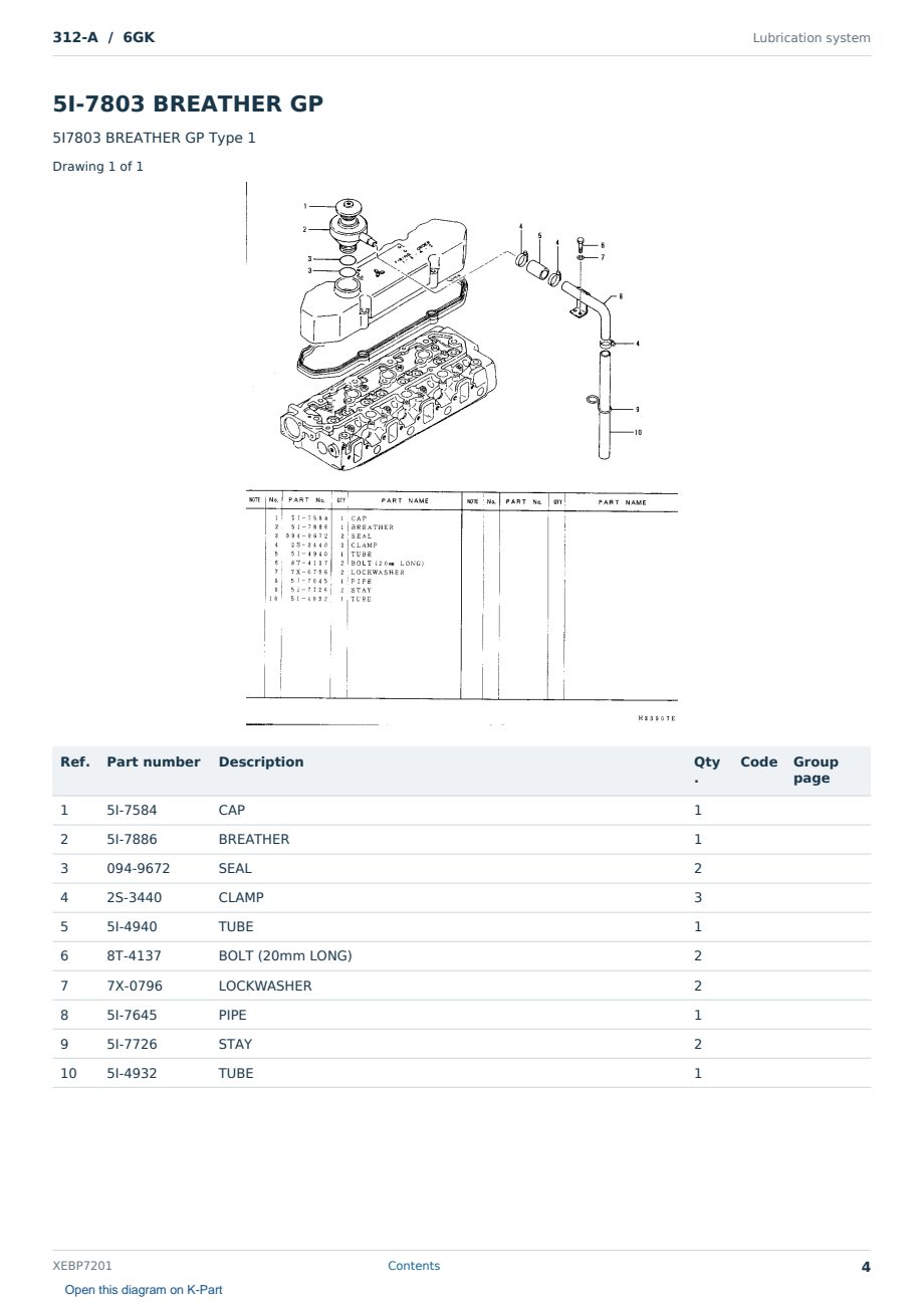 Caterpillar 312-A S/N 6GK Partsbook XEBP7201 (English) - sample page 4 of 10 Caterpillar 312-A S/N 6GK Partsbook XEBP7201 (English) - sample page 4 of 10