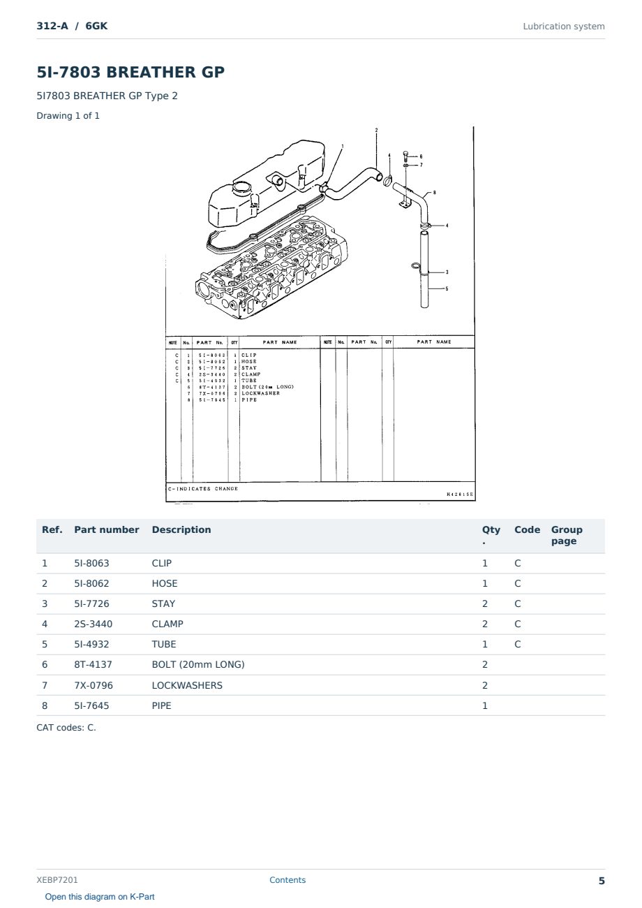 Caterpillar 312-A S/N 6GK Partsbook XEBP7201 (English) - sample page 5 of 10 Caterpillar 312-A S/N 6GK Partsbook XEBP7201 (English) - sample page 5 of 10