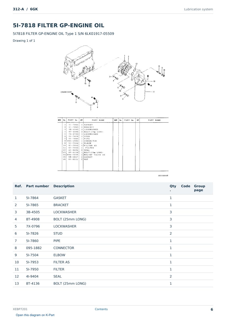 Caterpillar 312-A S/N 6GK Partsbook XEBP7201 (English) - sample page 6 of 10 Caterpillar 312-A S/N 6GK Partsbook XEBP7201 (English) - sample page 6 of 10