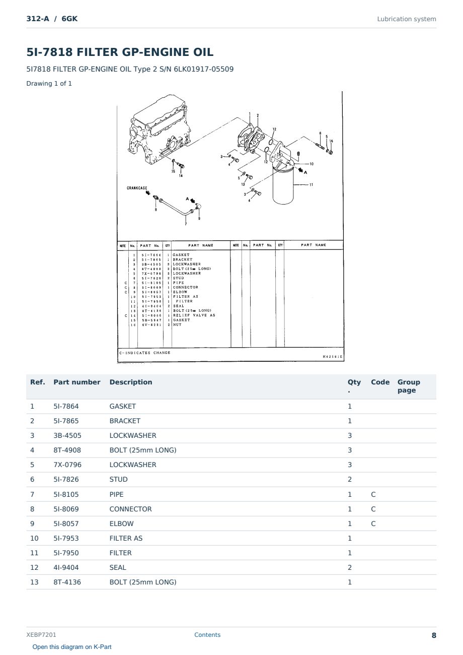 Caterpillar 312-A S/N 6GK Partsbook XEBP7201 (English) - sample page 8 of 10 Caterpillar 312-A S/N 6GK Partsbook XEBP7201 (English) - sample page 8 of 10