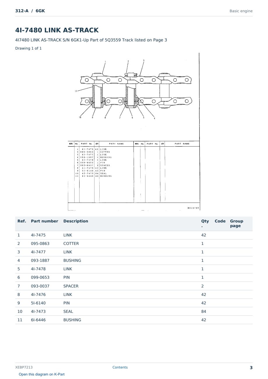 Caterpillar 312-A S/N 6GK Partsbook XEBP7213 (English) - sample page 3 of 4 Caterpillar 312-A S/N 6GK Partsbook XEBP7213 (English) - sample page 3 of 4