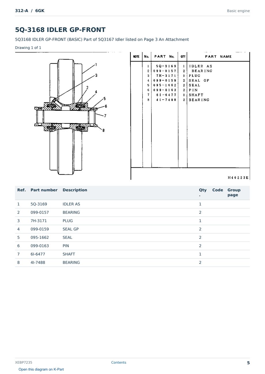 Caterpillar 312-A S/N 6GK Partsbook XEBP7235 (English) - sample page 5 of 10 Caterpillar 312-A S/N 6GK Partsbook XEBP7235 (English) - sample page 5 of 10