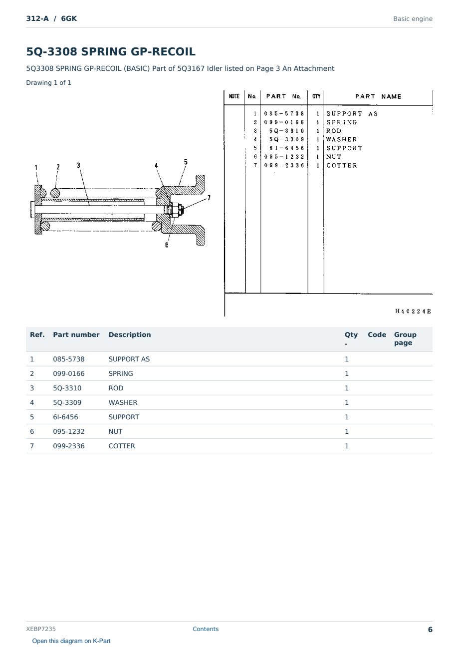 Caterpillar 312-A S/N 6GK Partsbook XEBP7235 (English) - sample page 6 of 10 Caterpillar 312-A S/N 6GK Partsbook XEBP7235 (English) - sample page 6 of 10