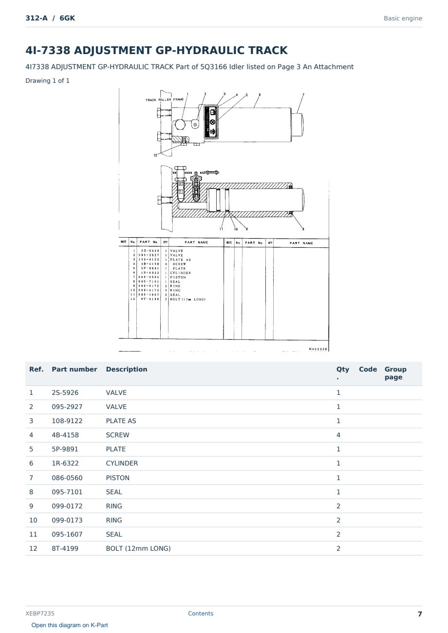 Caterpillar 312-A S/N 6GK Partsbook XEBP7235 (English) - sample page 7 of 10 Caterpillar 312-A S/N 6GK Partsbook XEBP7235 (English) - sample page 7 of 10
