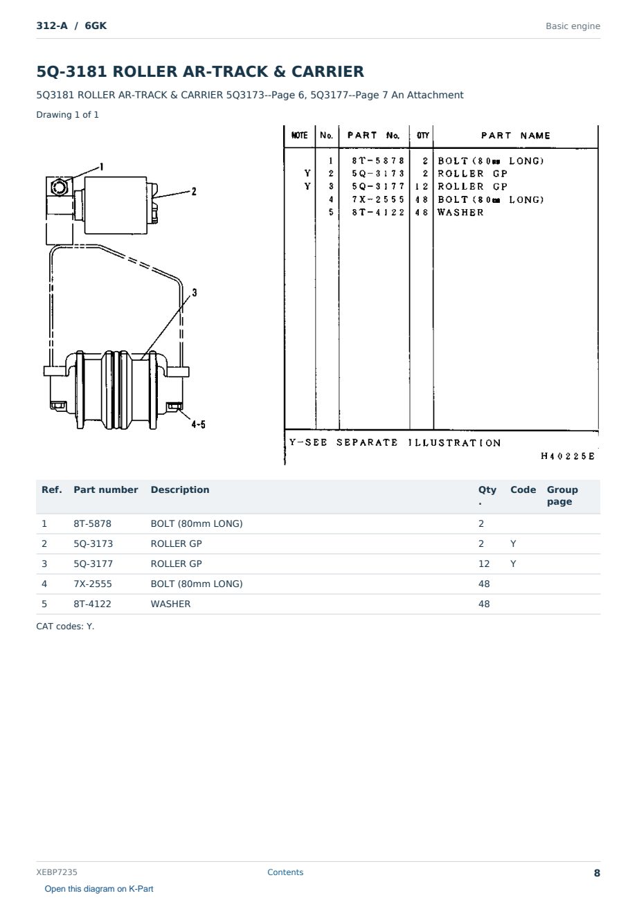 Caterpillar 312-A S/N 6GK Partsbook XEBP7235 (English) - sample page 8 of 10 Caterpillar 312-A S/N 6GK Partsbook XEBP7235 (English) - sample page 8 of 10