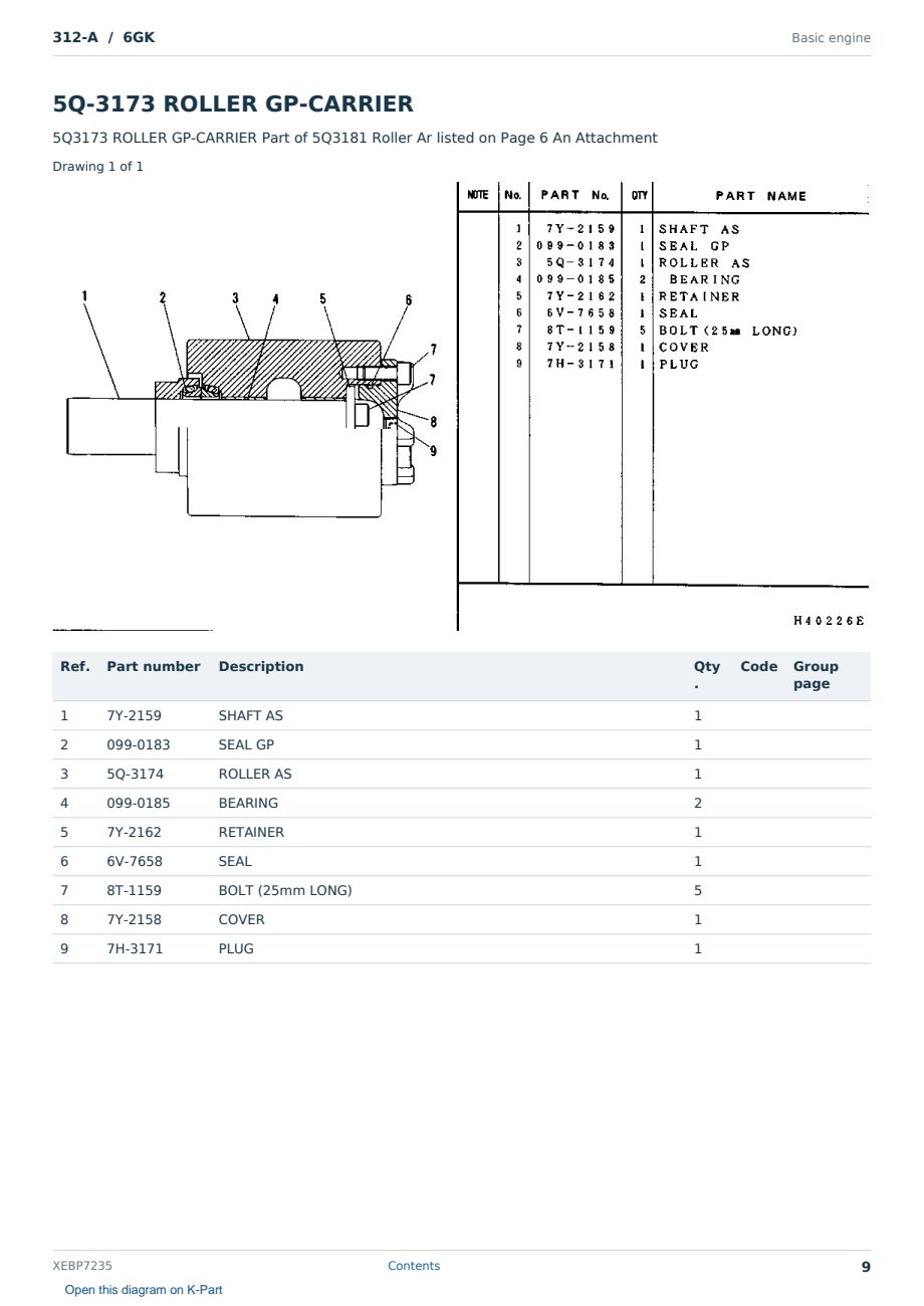Caterpillar 312-A S/N 6GK Partsbook XEBP7235 (English) - sample page 9 of 10 Caterpillar 312-A S/N 6GK Partsbook XEBP7235 (English) - sample page 9 of 10